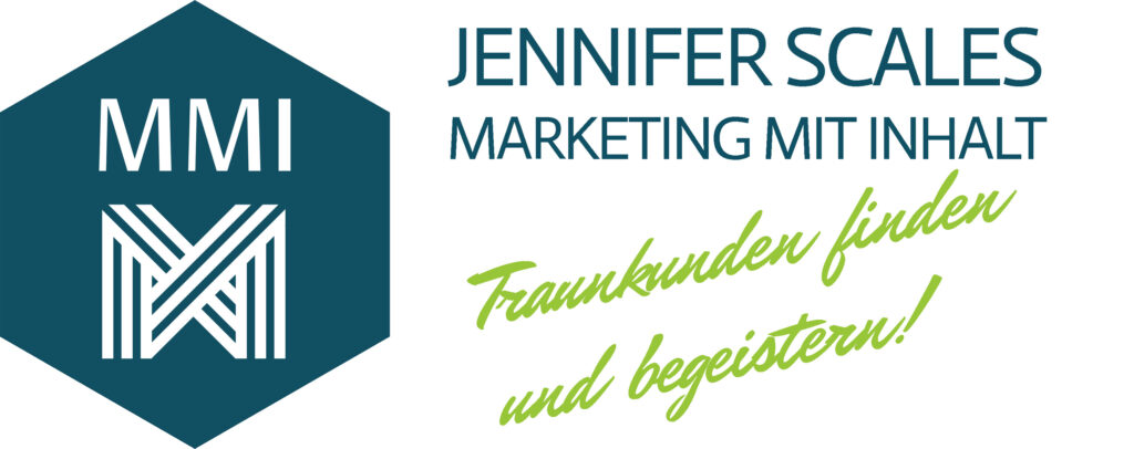 Logo and text: Jennifer Scales. Marketing with content, finding and inspiring dream customers